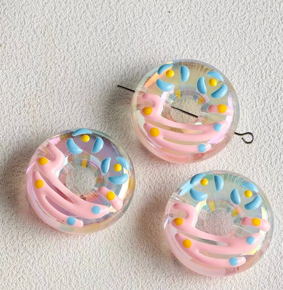 Hand-Painted Acrylic Iridescent Donut Beaded Strand