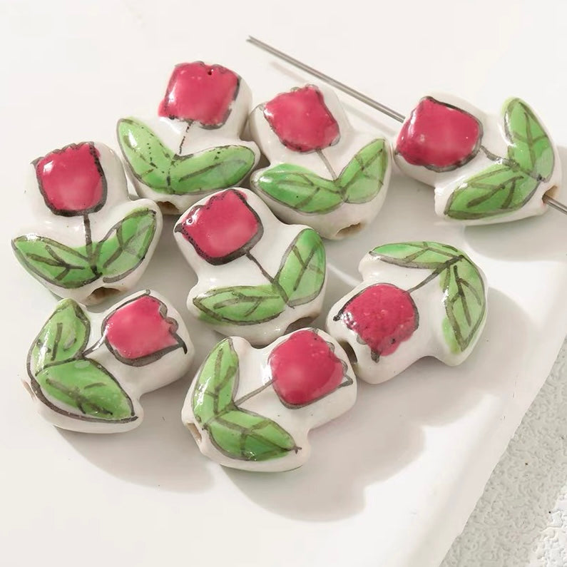 Hand-Painted Tulip Ceramic Beaded Strand