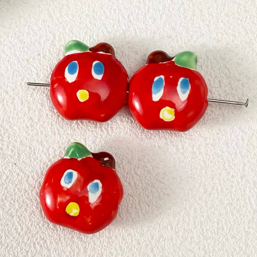 Ceramic Apple & Glass Christmas Tree Mushroom Beaded Strand