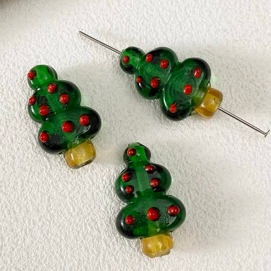Ceramic Apple & Glass Christmas Tree Mushroom Beaded Strand