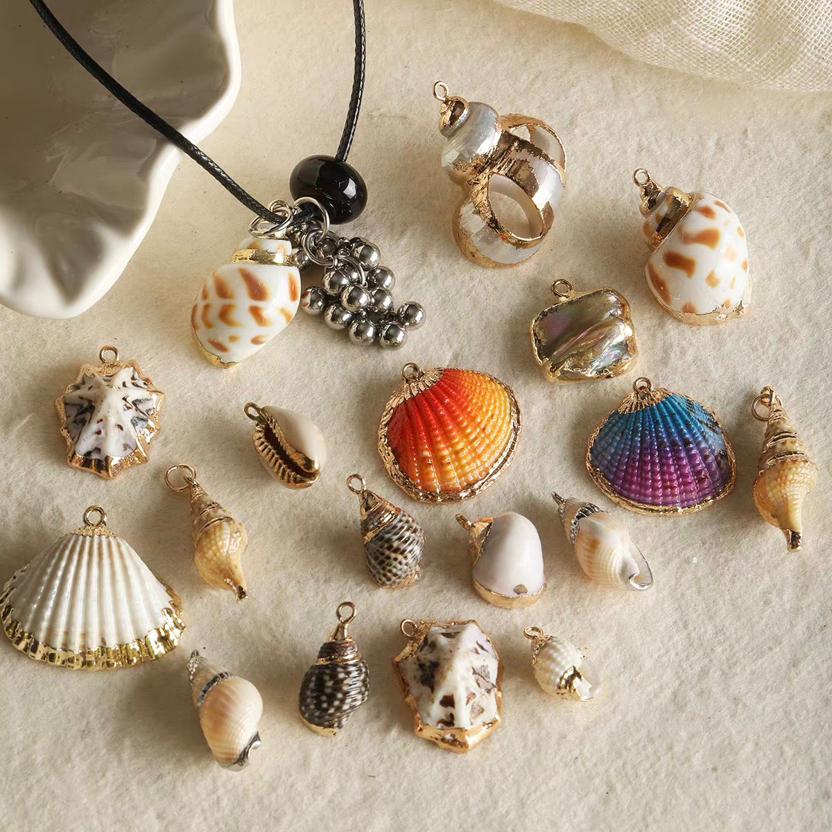 Natural Colored Shell & Conch Pendant Beads