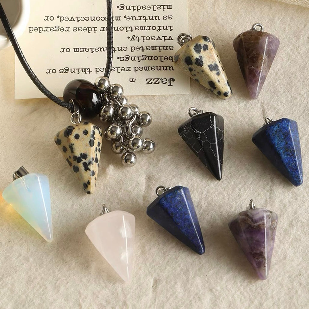 Natural Stone Faceted Triangular Hammer Pendant Beads