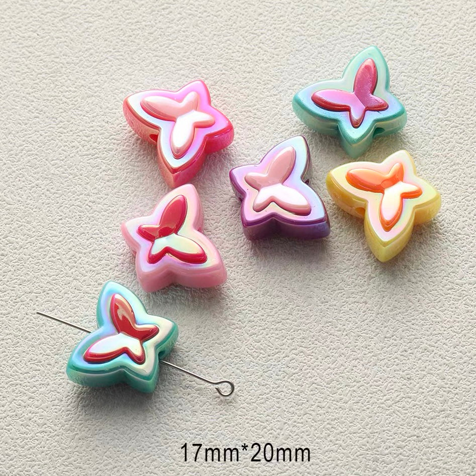 Mixed-Style Bead Strand with Colored Hearts, Butterflies and Flowers