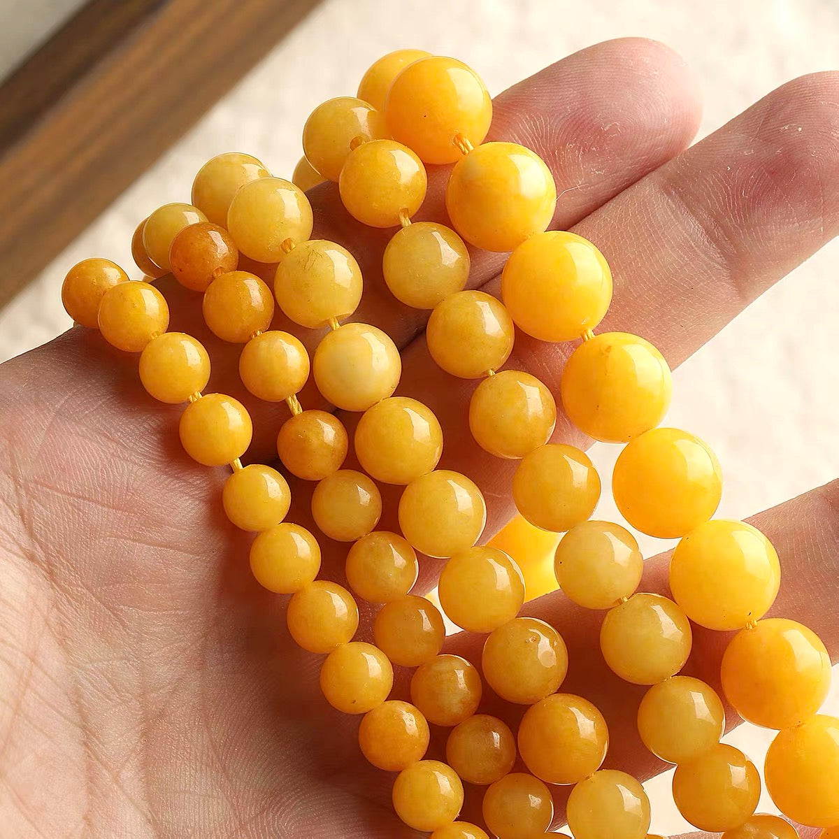 Beeswax stone round bead