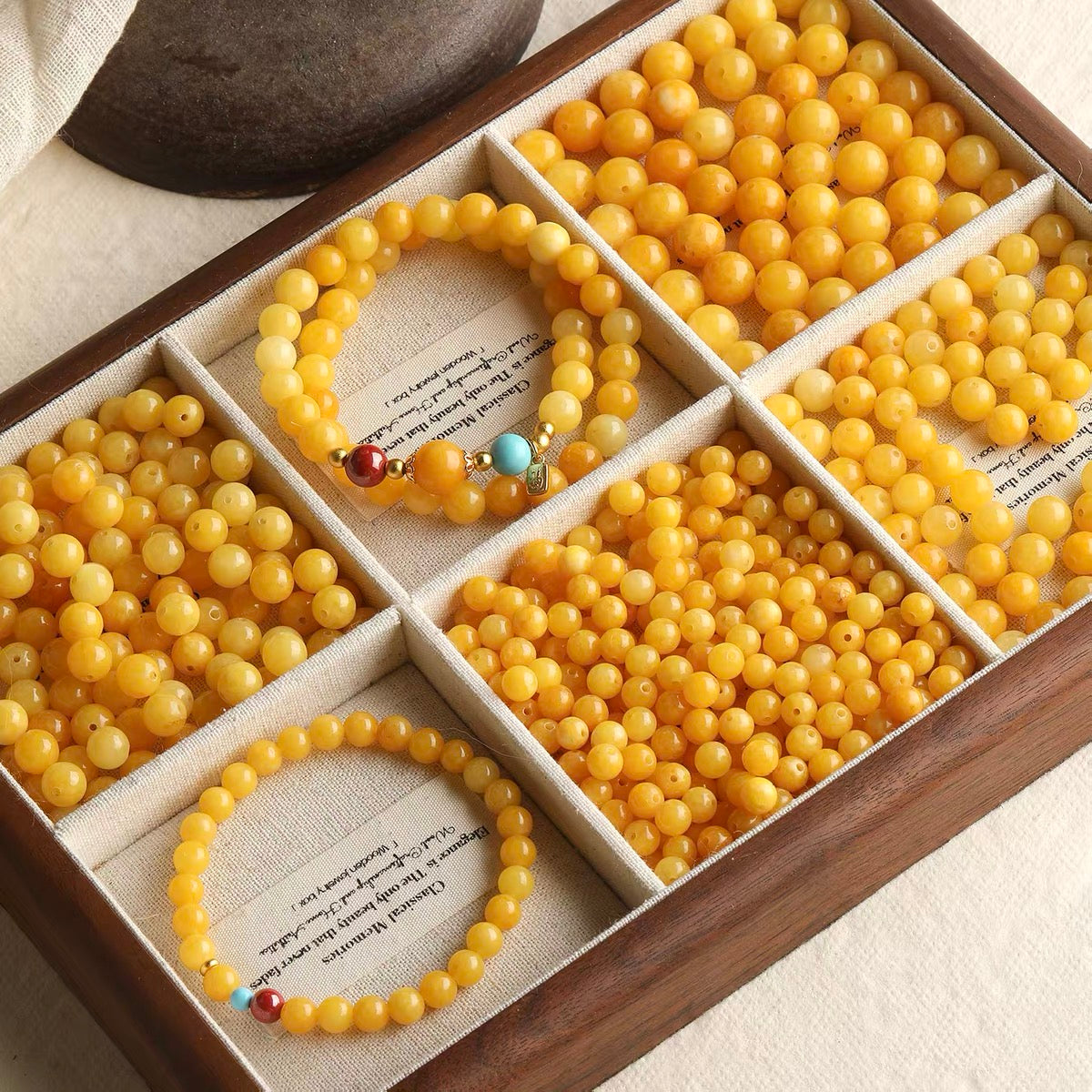 Beeswax stone round bead