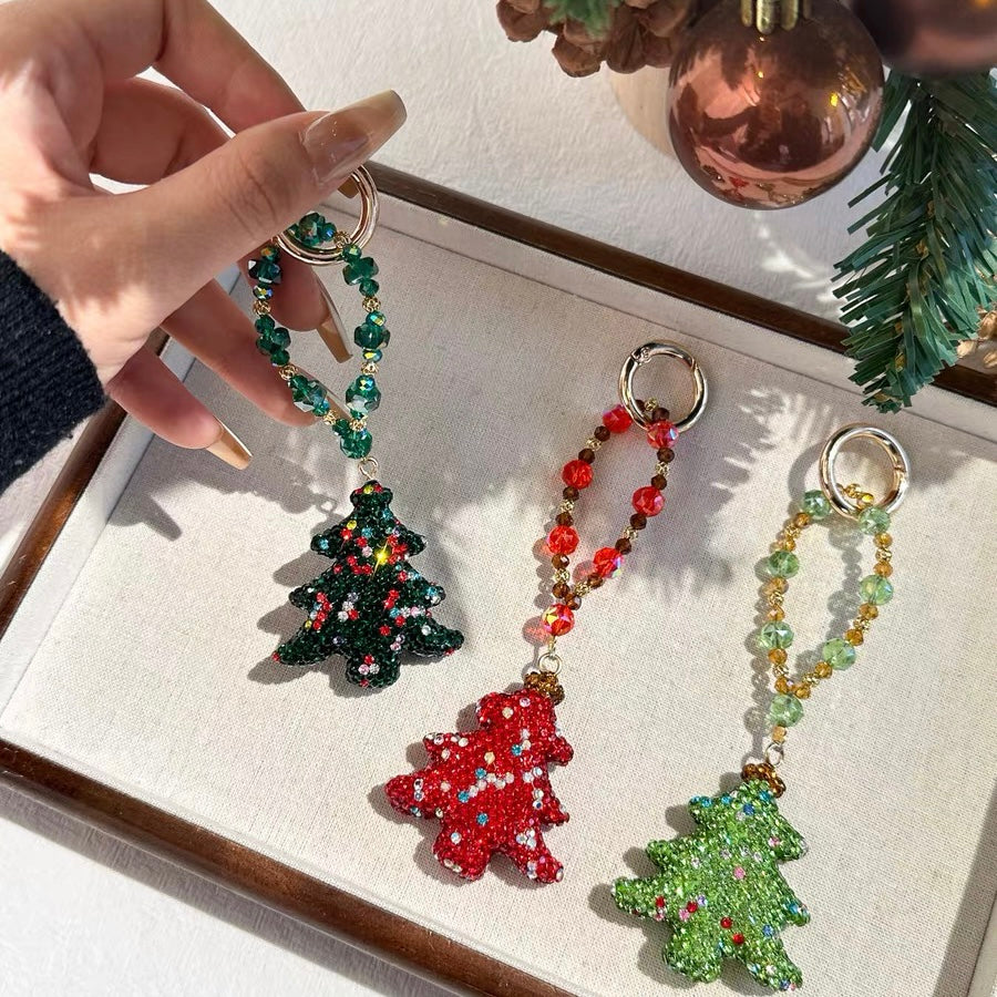 Sparkling Diamond Christmas Tree Keychain & Phone Charm