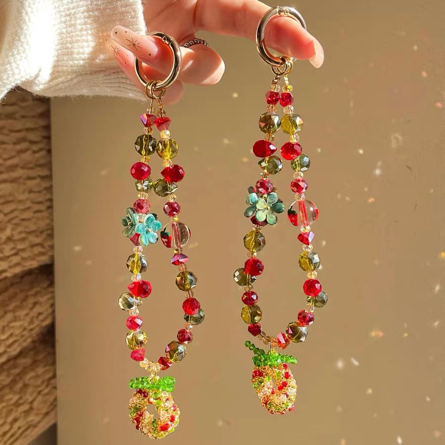 Christmas Wreath Crystal Beaded Phone Charm