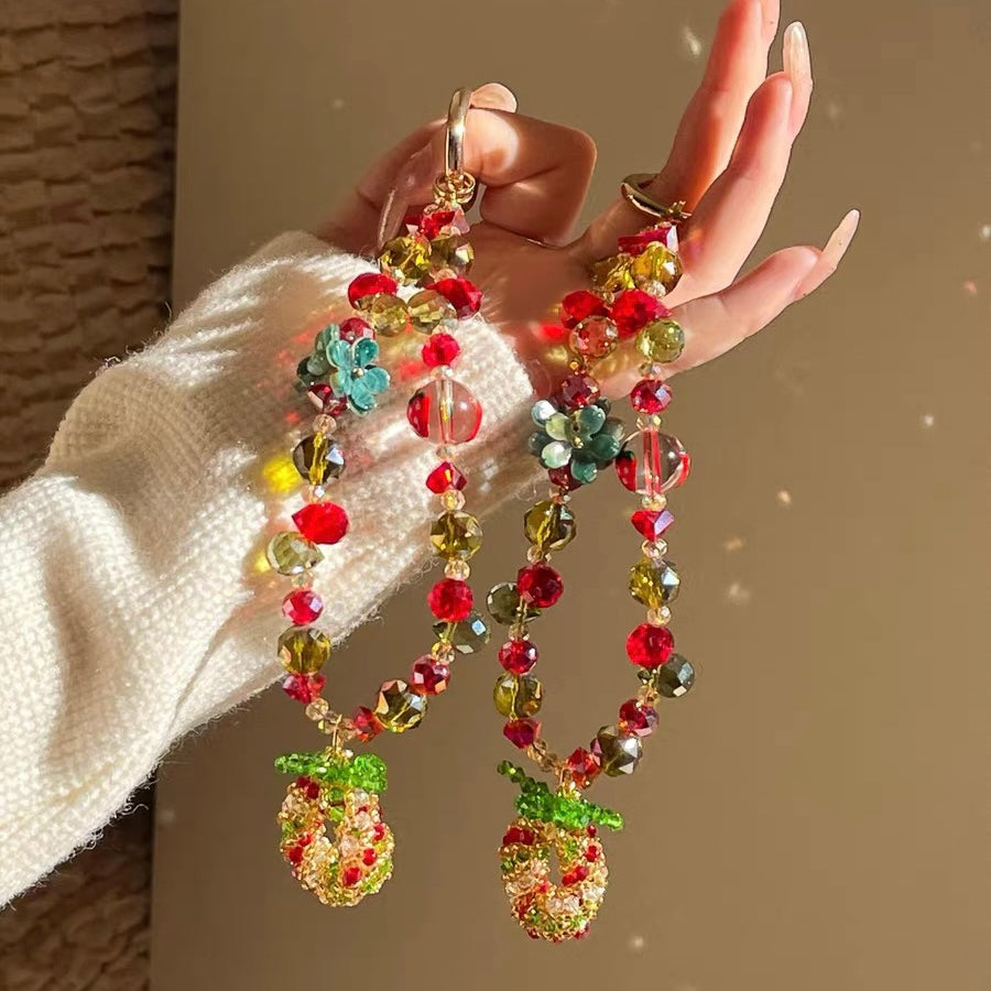 Christmas Wreath Crystal Beaded Phone Charm