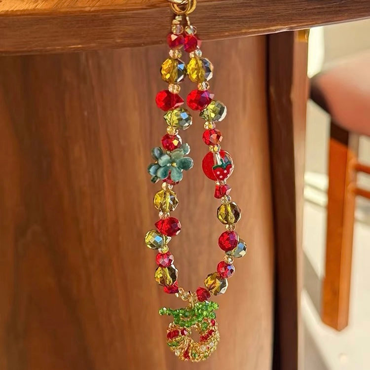Christmas Wreath Crystal Beaded Phone Charm