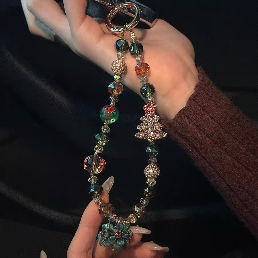 Sparkling Christmas Tree Bauble Crystal Beaded Phone Charm