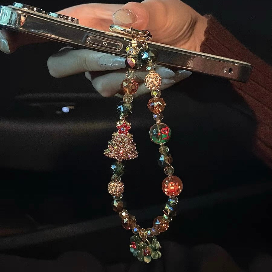 Sparkling Christmas Tree Bauble Crystal Beaded Phone Charm