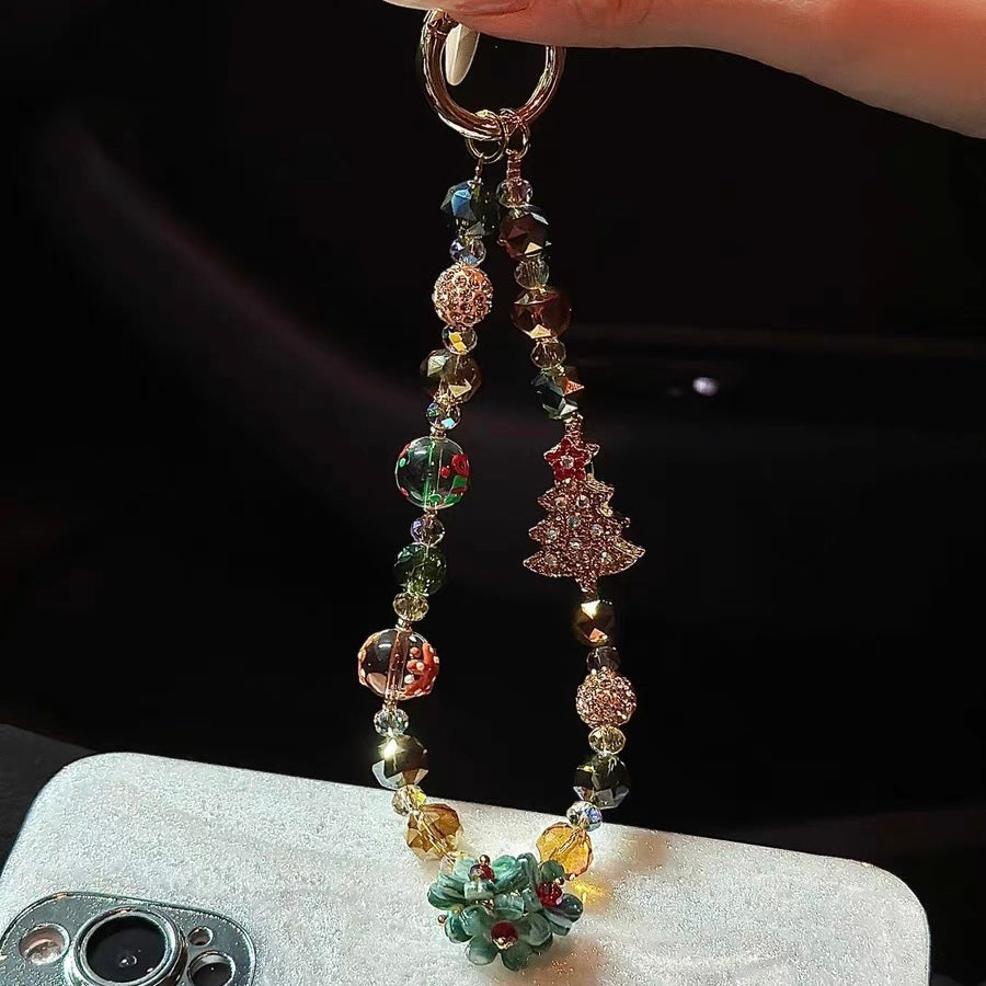 Sparkling Christmas Tree Bauble Crystal Beaded Phone Charm