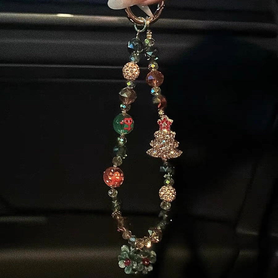 Sparkling Christmas Tree Bauble Crystal Beaded Phone Charm