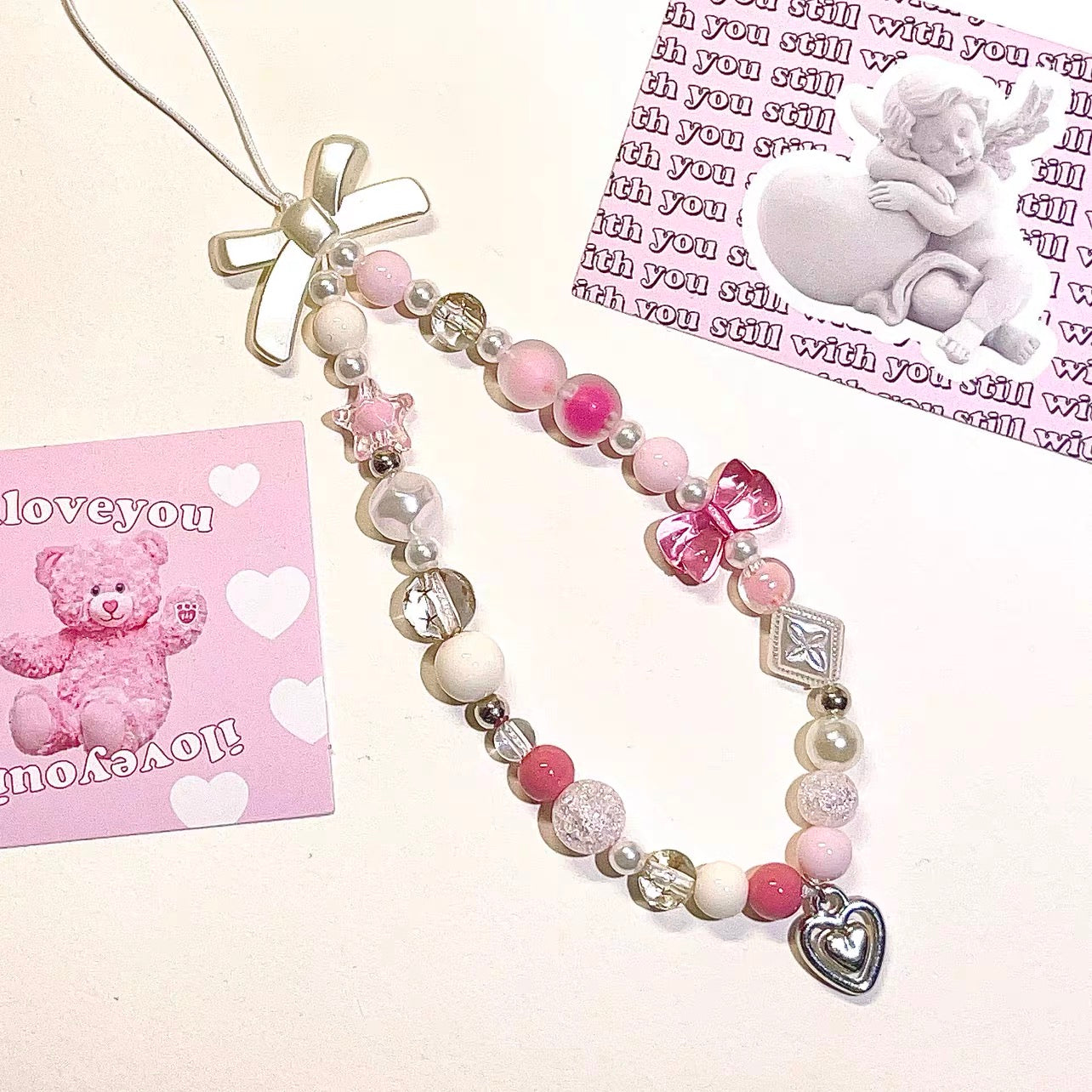 Pink Girly Heart Phone Charm