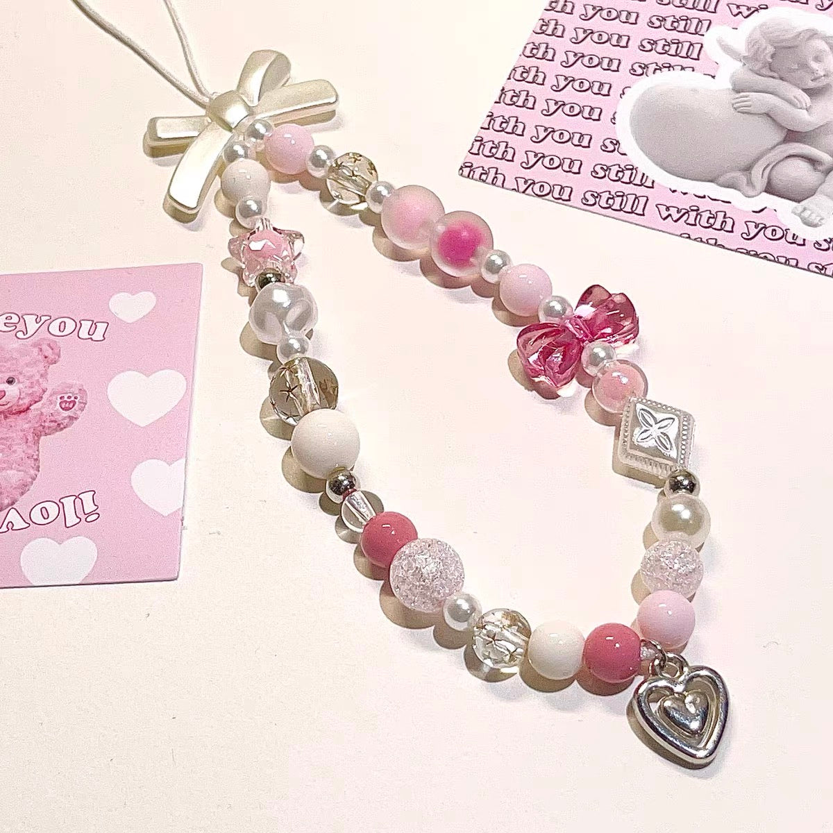 Pink Girly Heart Phone Charm