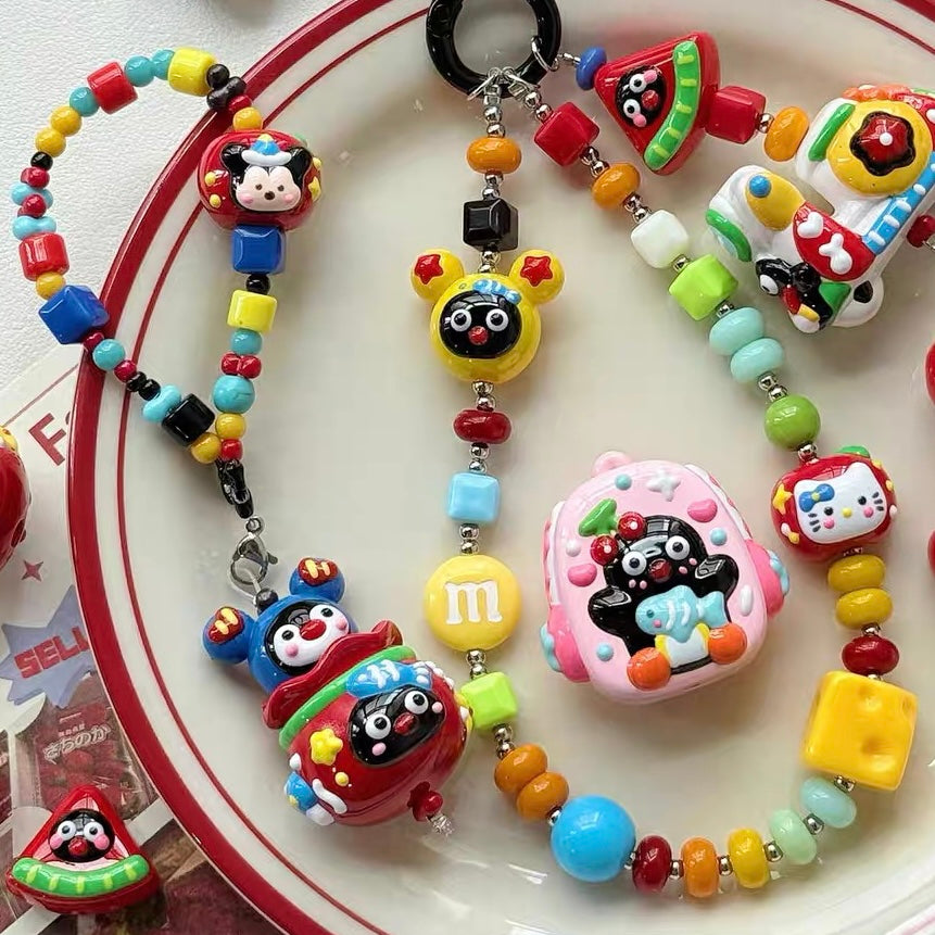 Colorful Contrast Hand-painted Pingu Cute Beads