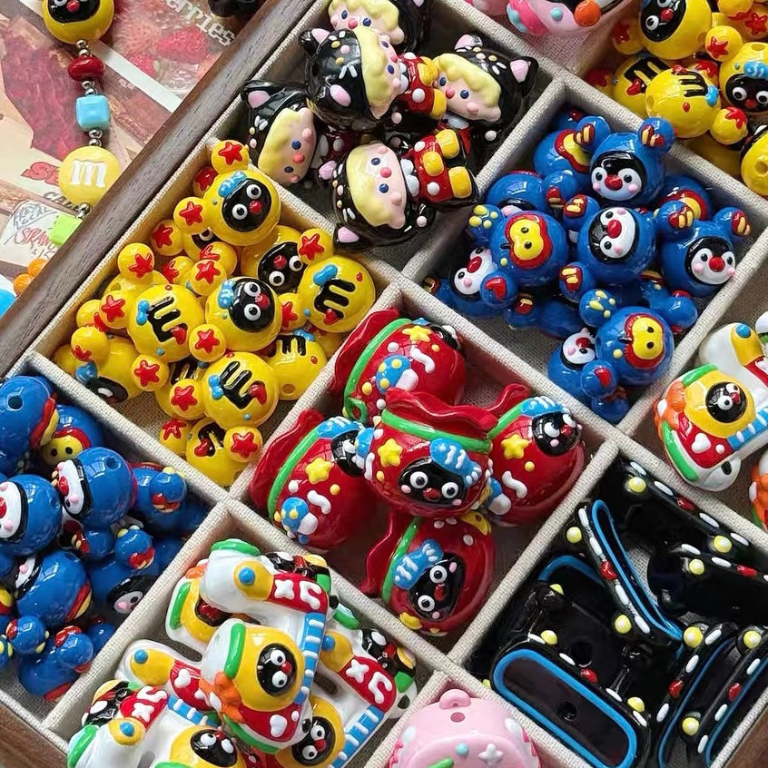 Colorful Contrast Hand-painted Pingu Cute Beads