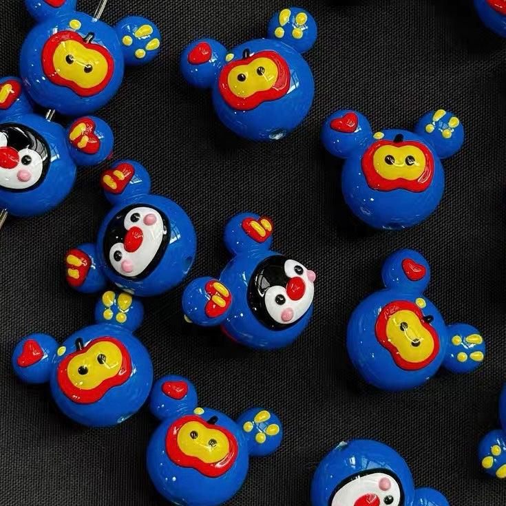 Colorful Contrast Hand-painted Pingu Cute Beads