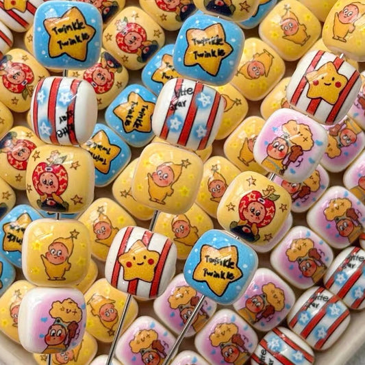 Acrylic Printed Cute Square & Round Beads