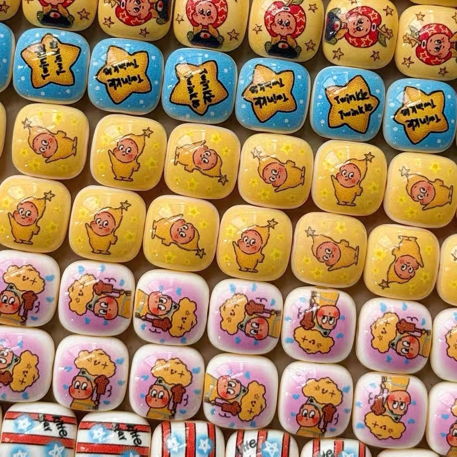 Acrylic Printed Cute Square & Round Beads