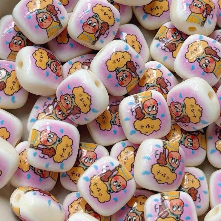 Acrylic Printed Cute Square & Round Beads