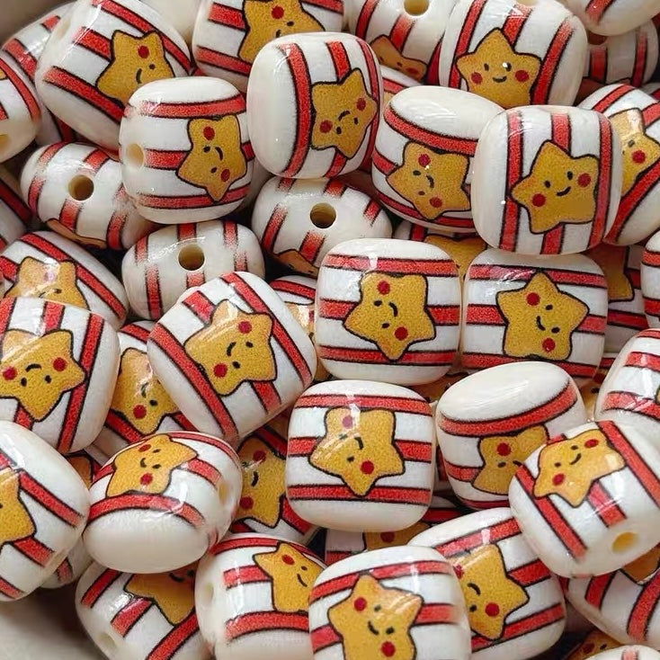 Acrylic Printed Cute Square & Round Beads