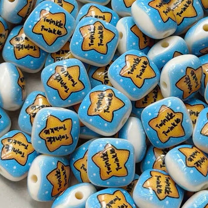 Acrylic Printed Cute Square & Round Beads