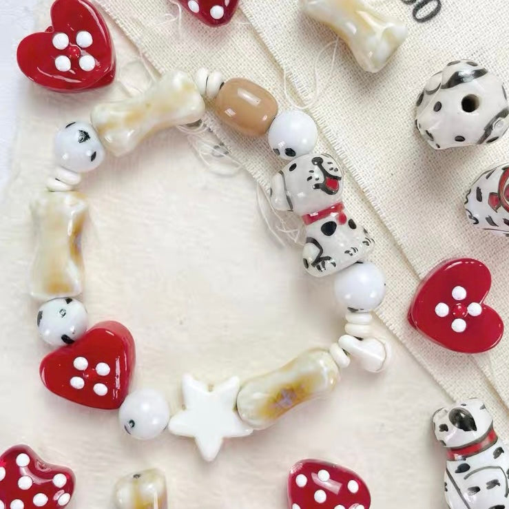 Ceramic Cute Puppy Bone & Heart Beads