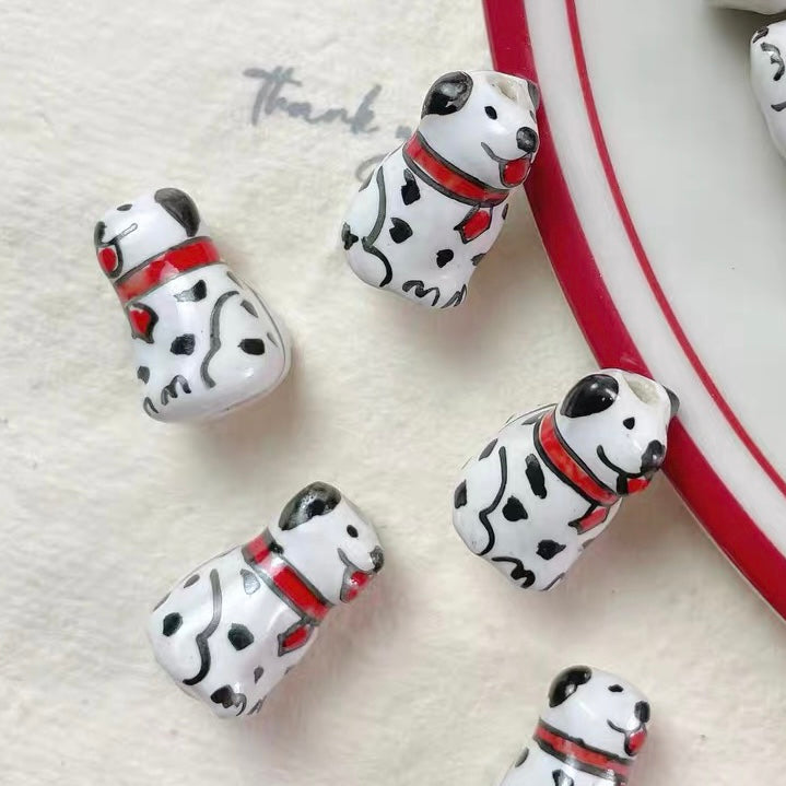 Ceramic Cute Puppy Bone & Heart Beads