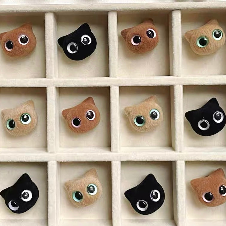 Cute Flocked Cat Head & Eye Beads