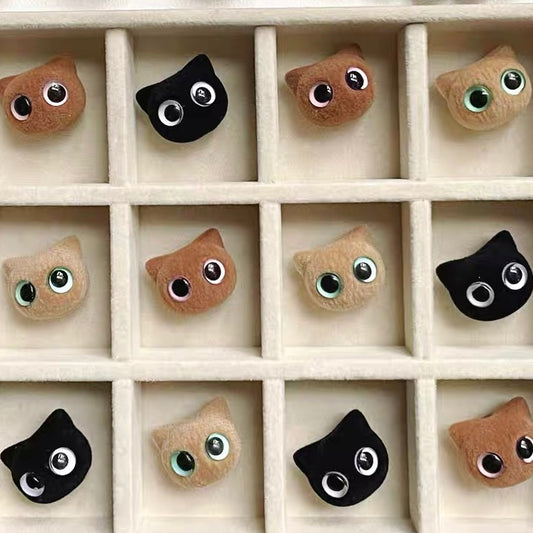 Cute Flocked Cat Head & Eye Beads