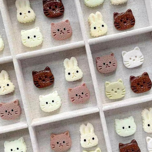 Resin Cartoon Cat & Rabbit Pressed Beads