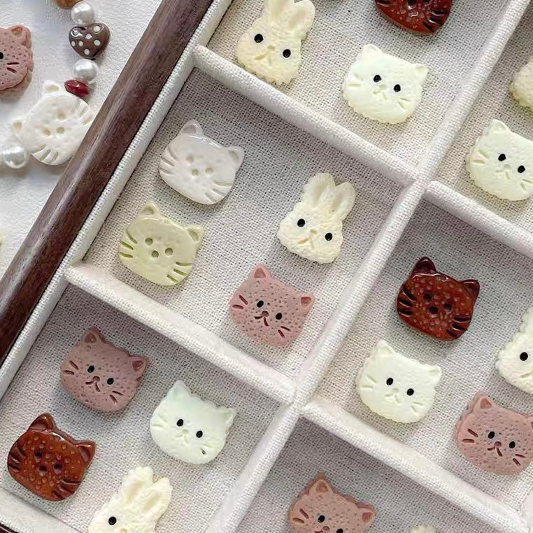 Resin Cartoon Cat & Rabbit Pressed Beads
