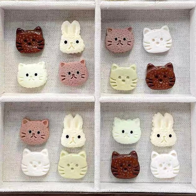 Resin Cartoon Cat & Rabbit Pressed Beads