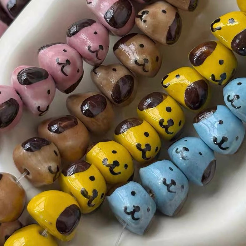 Hand-painted Ceramic Cute Puppy Beads