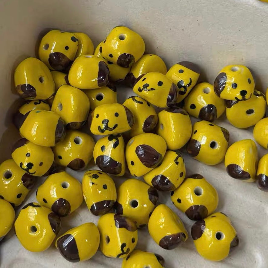 Hand-painted Ceramic Cute Puppy Beads