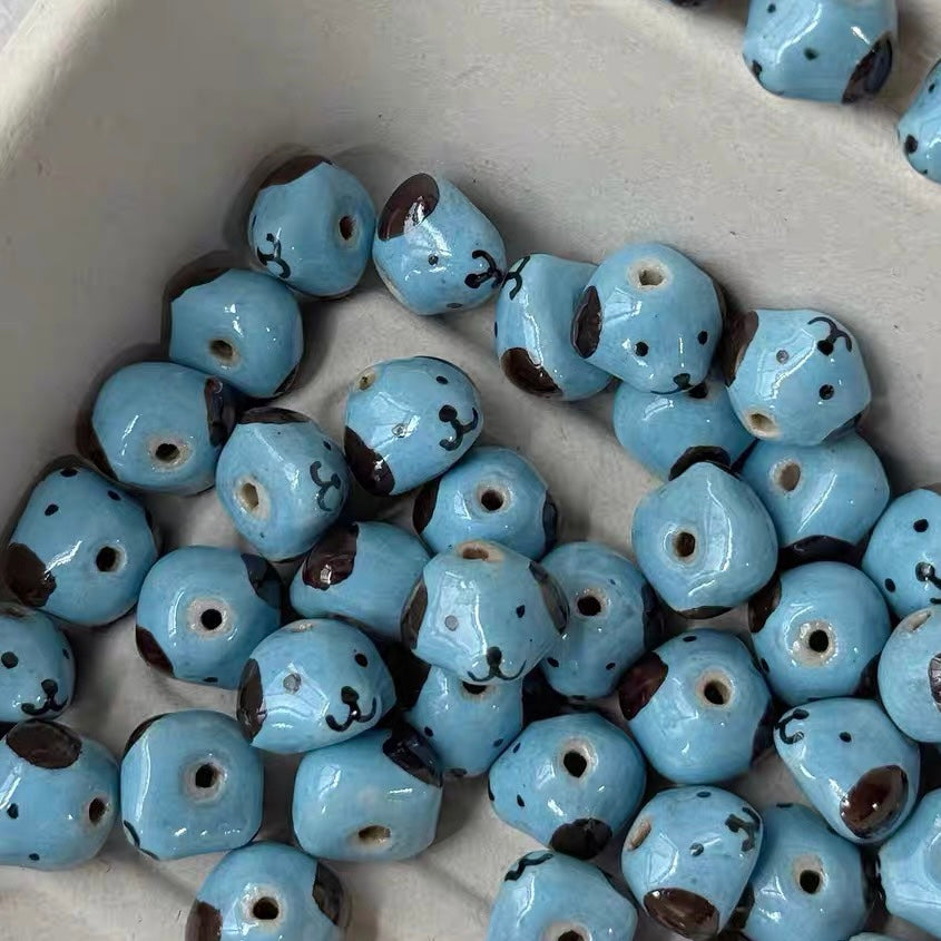 Hand-painted Ceramic Cute Puppy Beads