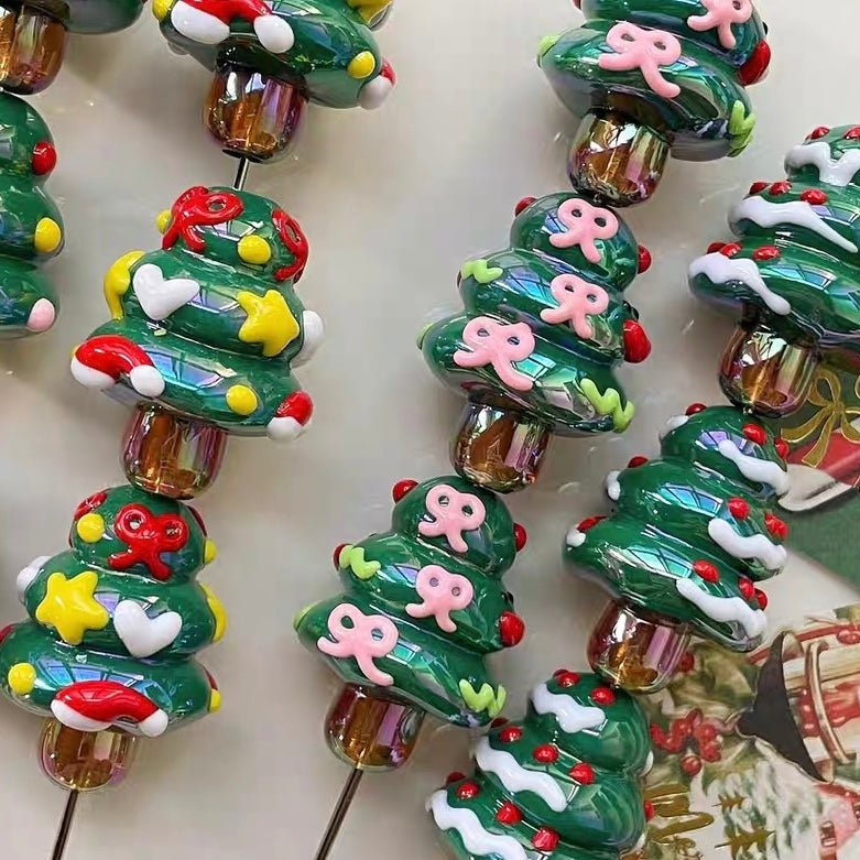 Hand-painted Christmas Tree Acrylic Beads