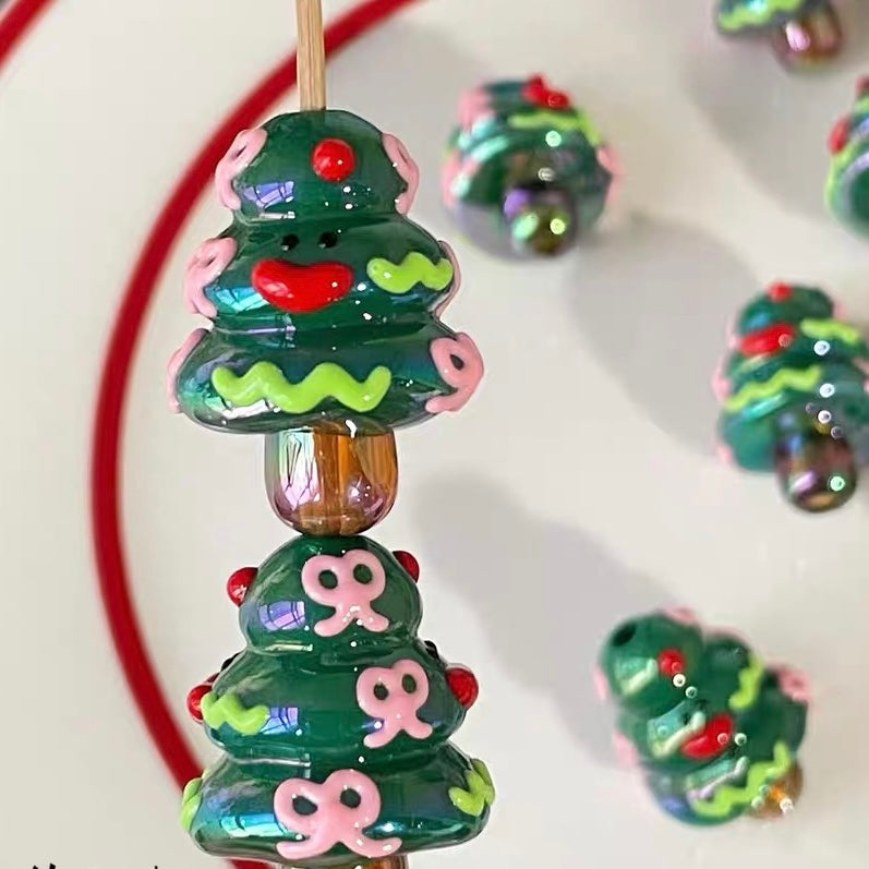 Hand-painted Christmas Tree Acrylic Beads