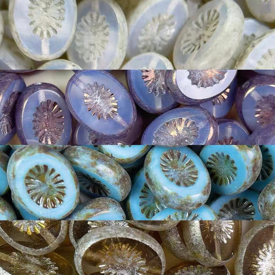 Czech Bead Kiwi Glass Vintage Beads