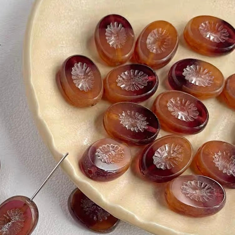 Czech Bead Kiwi Glass Vintage Beads