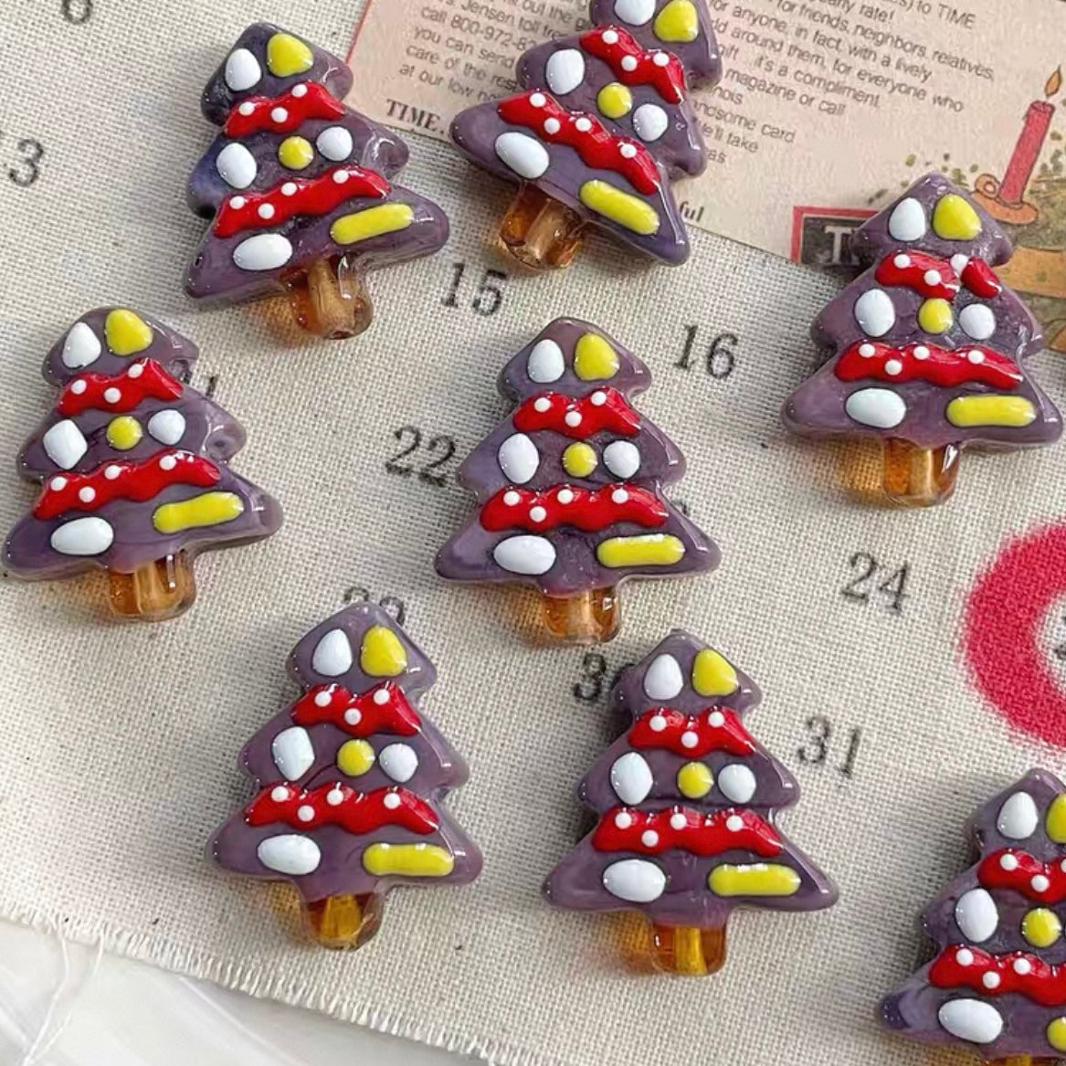 Christmas Tree Hand-Painted Beads