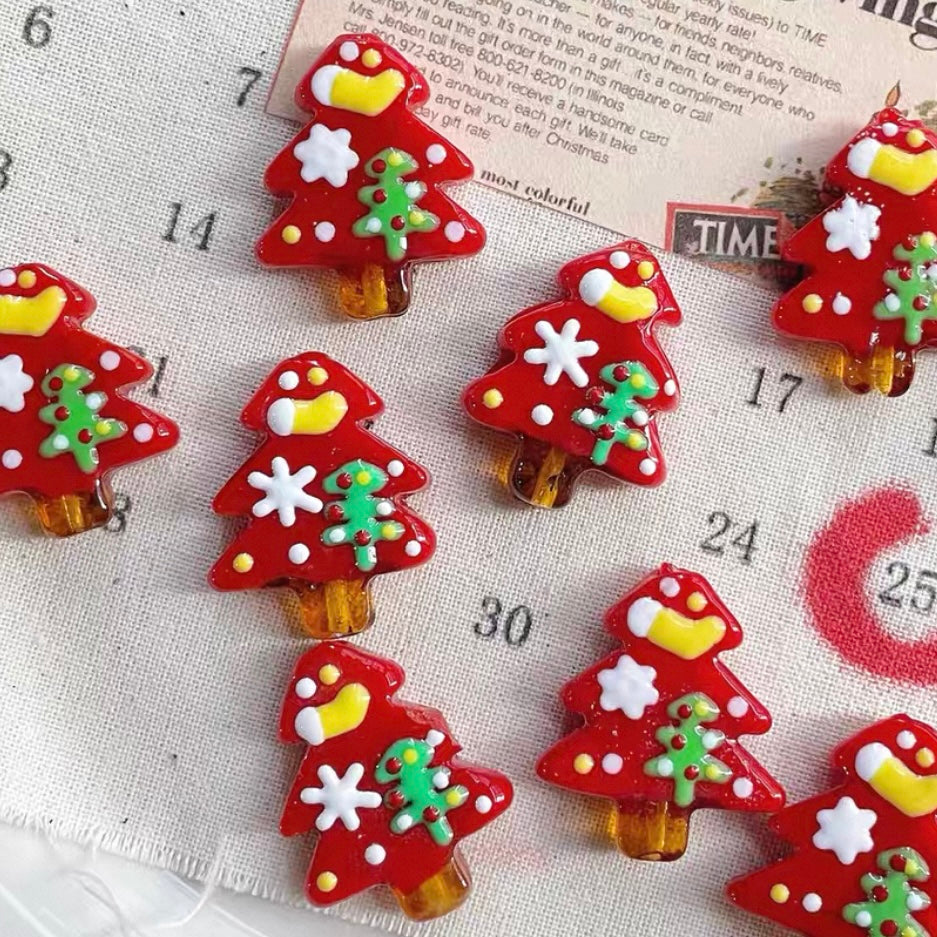 Christmas Tree Hand-Painted Beads