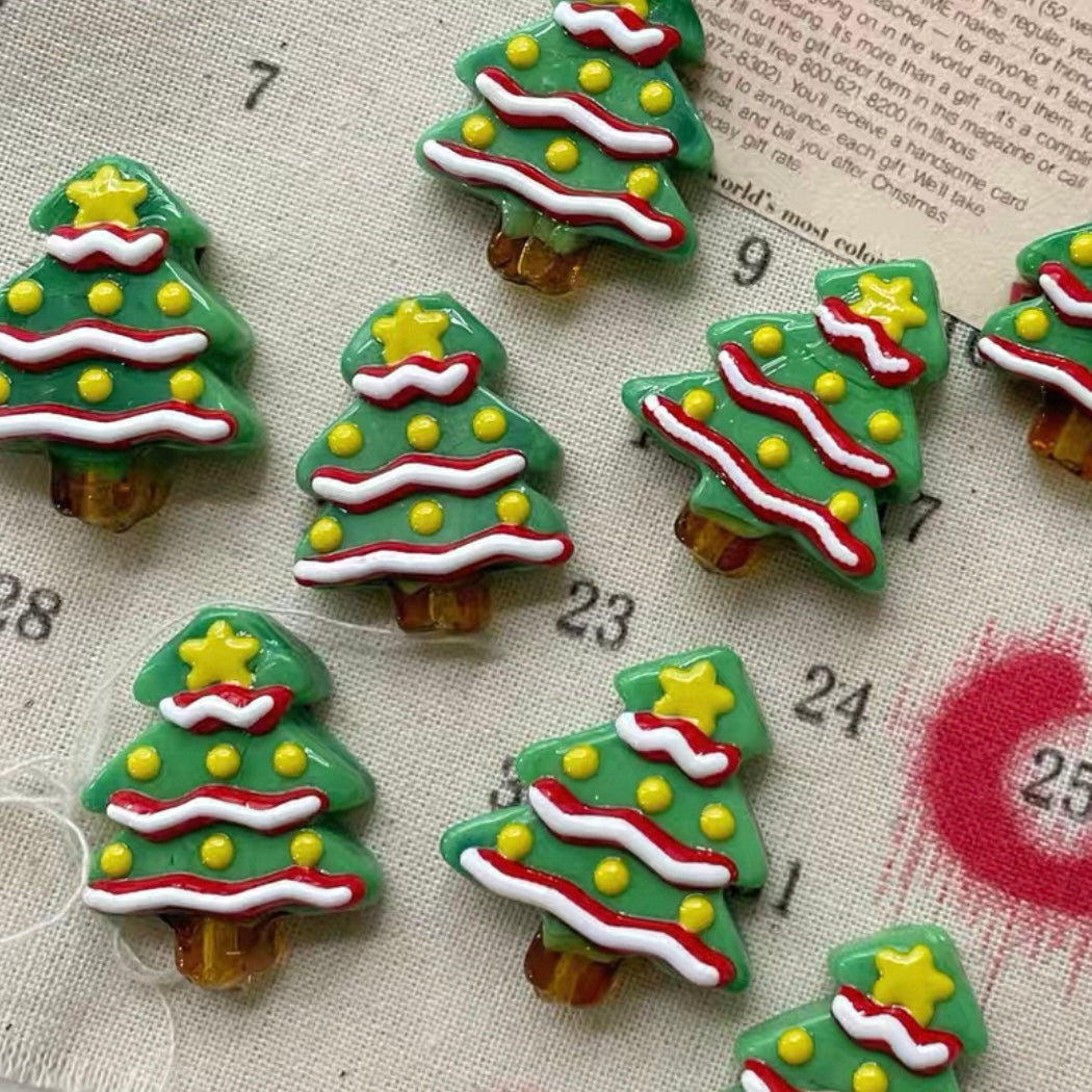 Christmas Tree Hand-Painted Beads