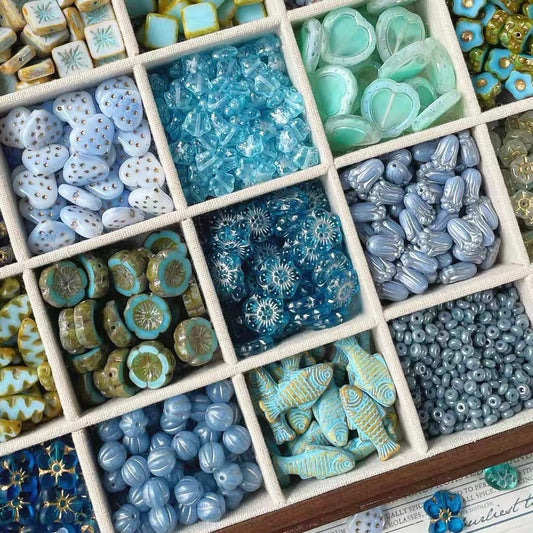 Czech Blue Picasso Beads