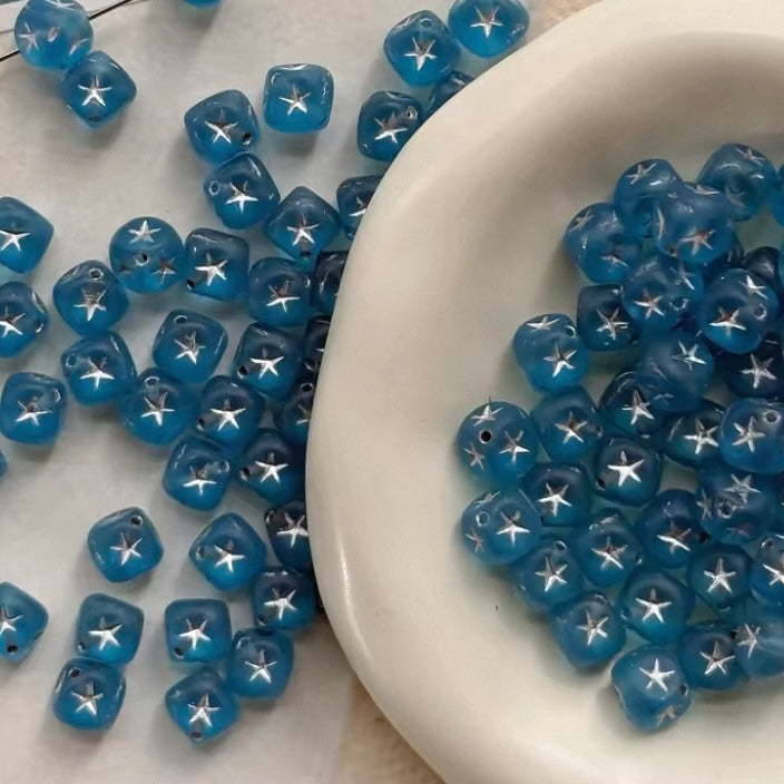 Czech Blue Picasso Beads