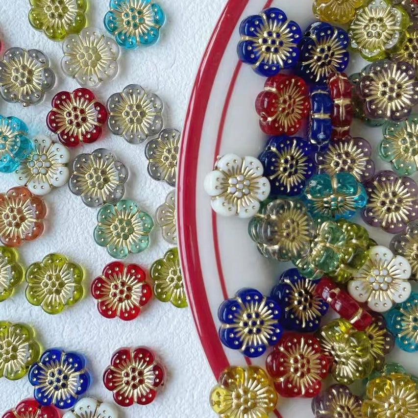Floral Acrylic Beads with Gold Outline