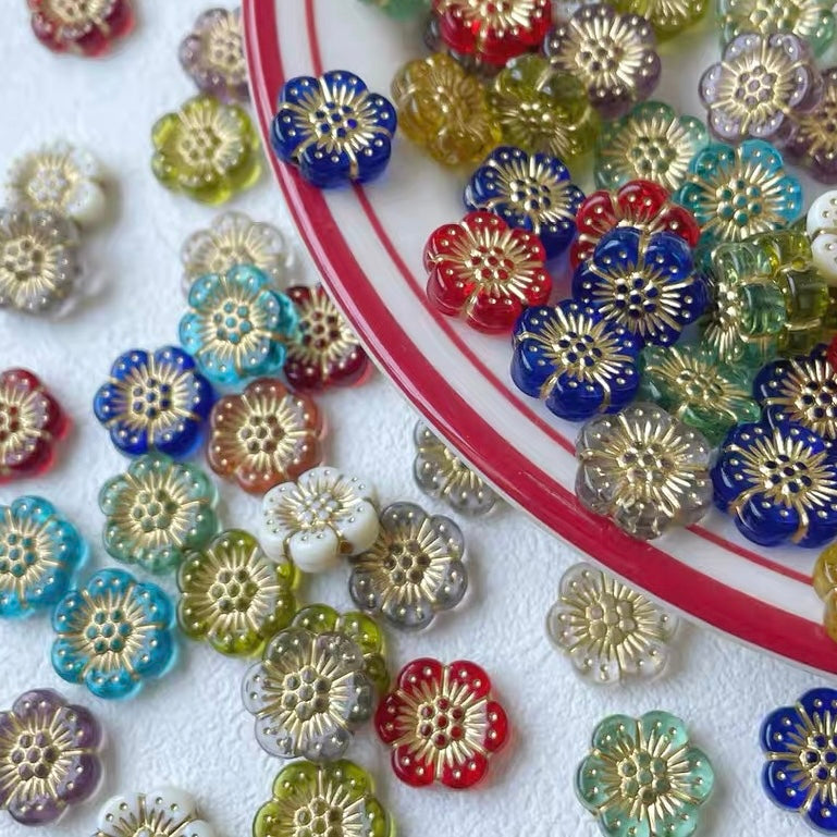Floral Acrylic Beads with Gold Outline