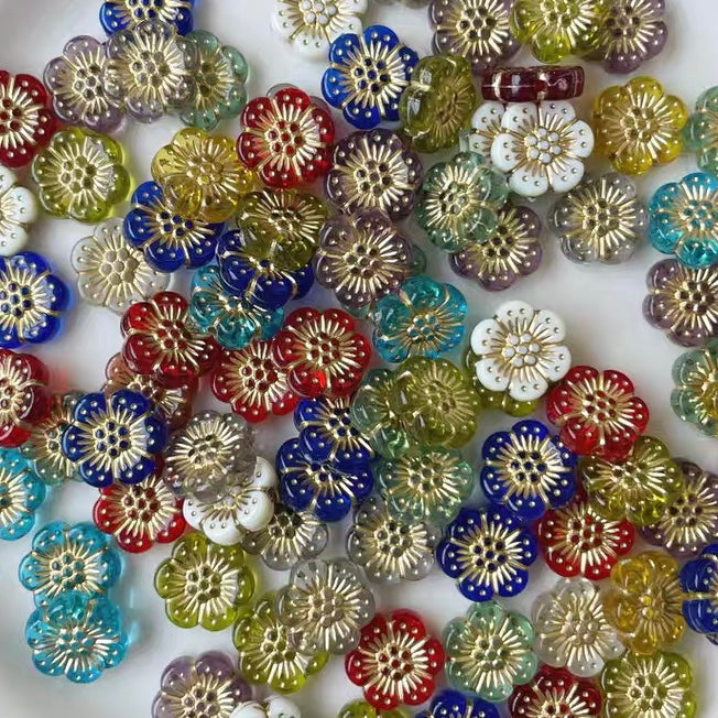 Floral Acrylic Beads with Gold Outline
