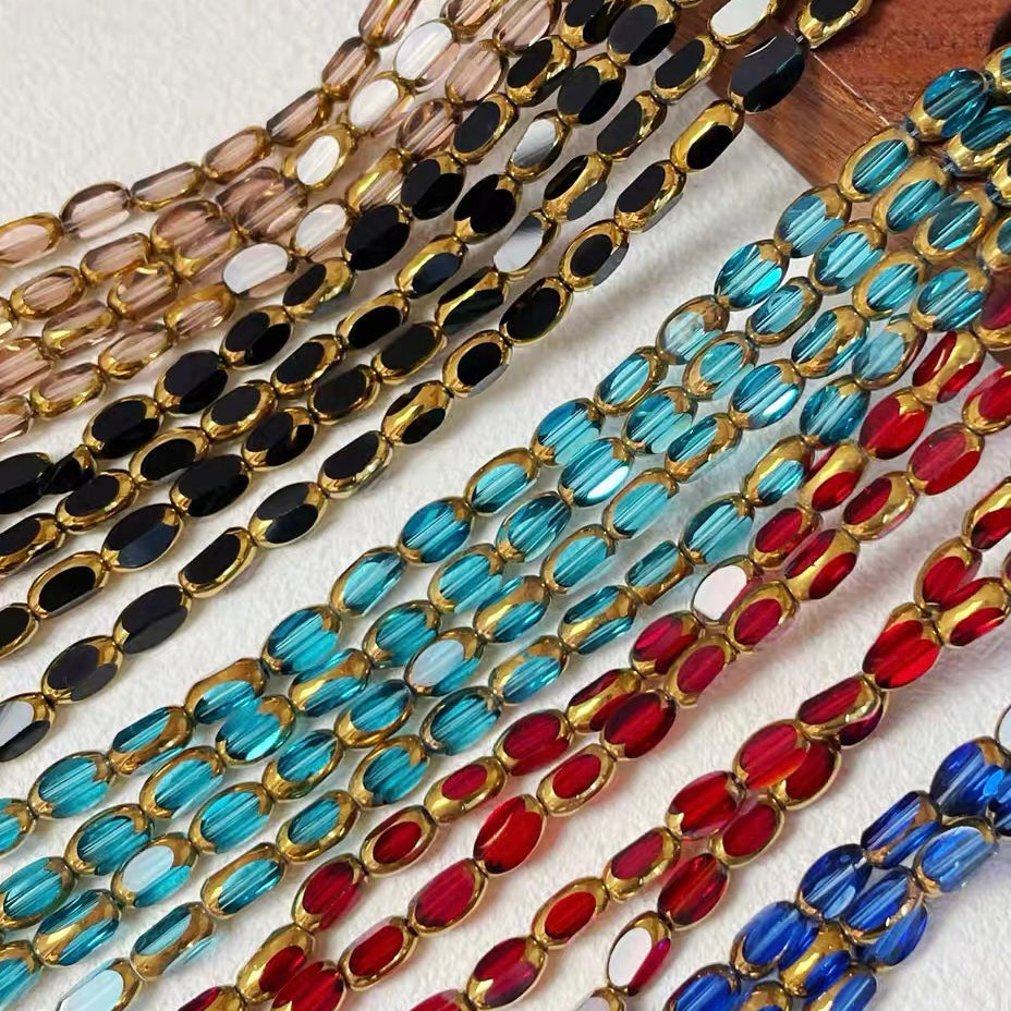 Vintage Gold-Edged Oval Mirror Glass Beads